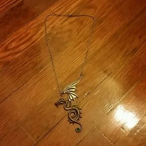 fantasy dragon necklace with green rhinestone 🐉